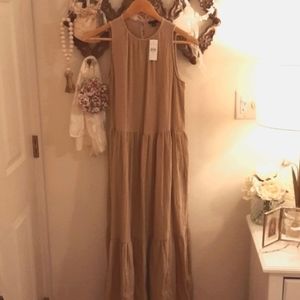 Ann Taylor Gauze Tiered Maxi Dress, Mid Camel, XS, NWT